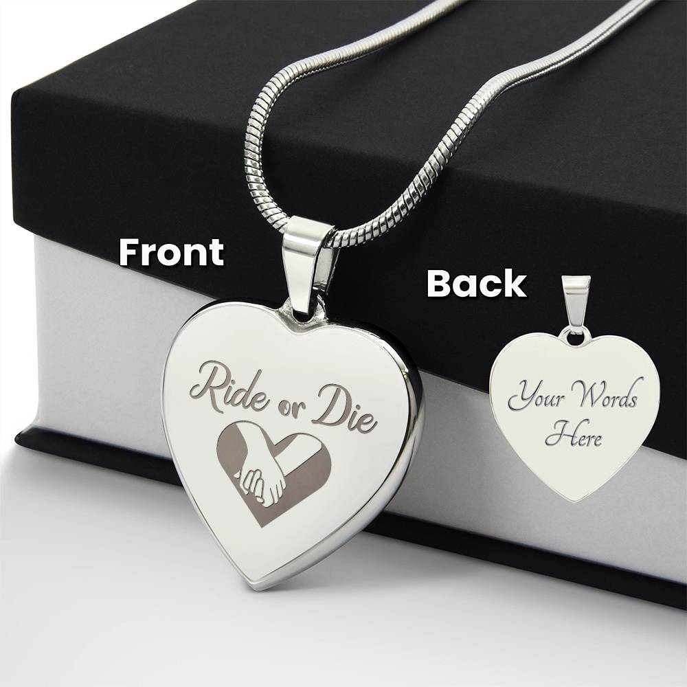 Ride Or Die Engraved Heart Necklace – Gift for Her