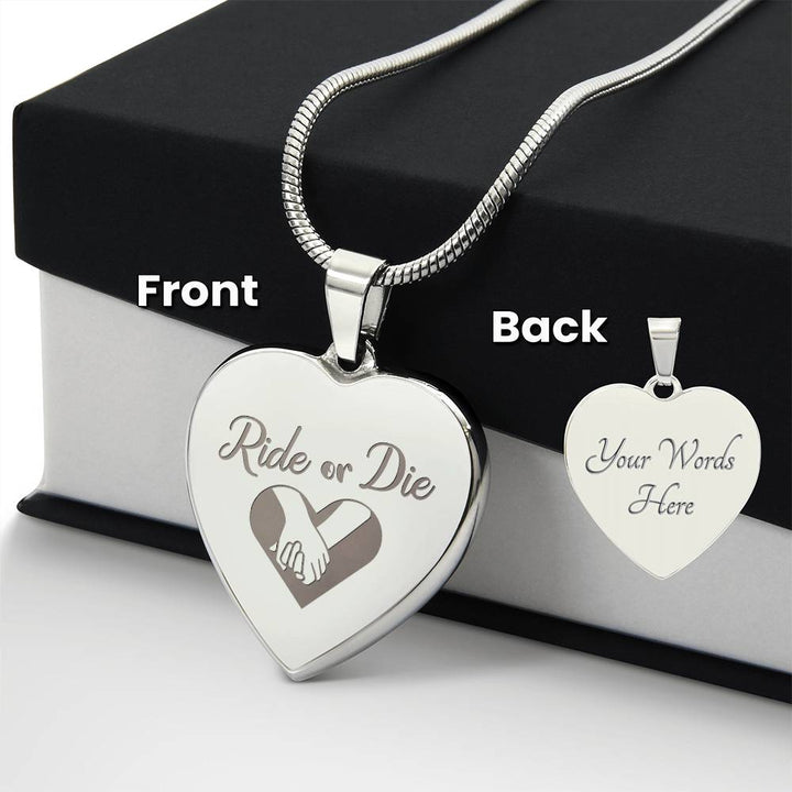 Ride Or Die Engraved Heart Necklace – Gift for Her