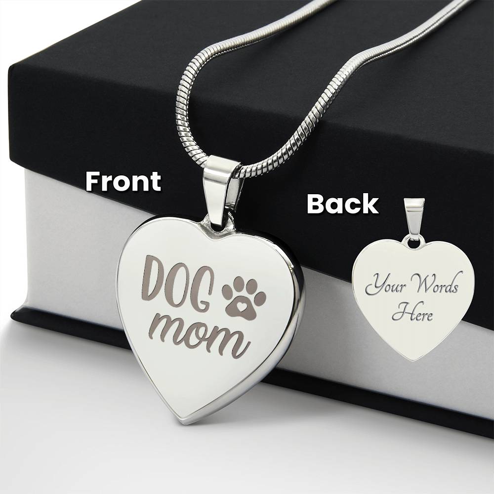 Dog Mom Engraved Heart Necklace – Gift for Mom