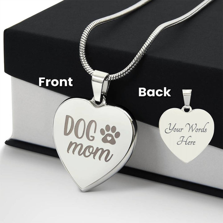Dog Mom Engraved Heart Necklace – Gift for Mom