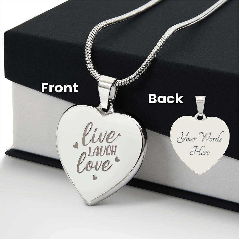 Live Laugh Love – Engraved Heart Necklace – Gift for Her