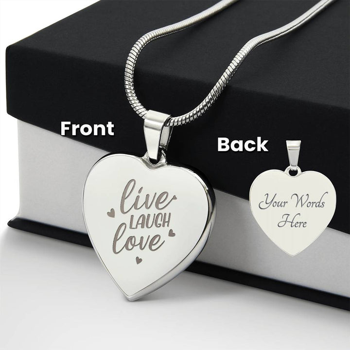 Live Laugh Love – Engraved Heart Necklace – Gift for Her