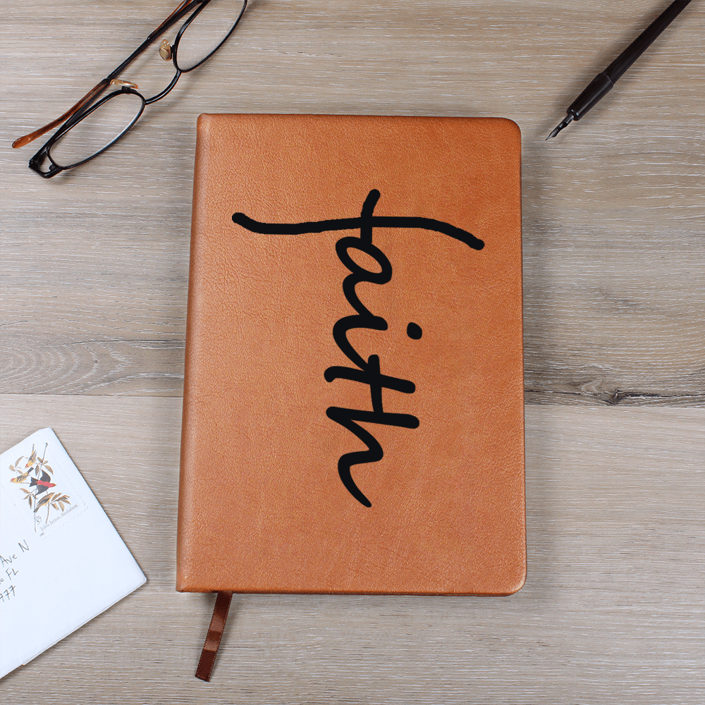 Faith (Black) - Graphic Leather Journal - Gift for Her - Gift for Him