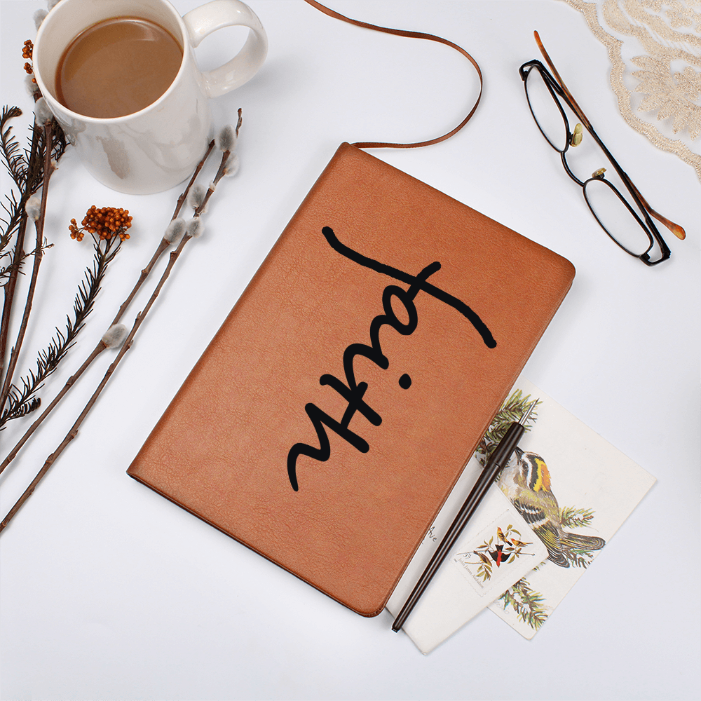 Faith (Black) - Graphic Leather Journal - Gift for Her - Gift for Him