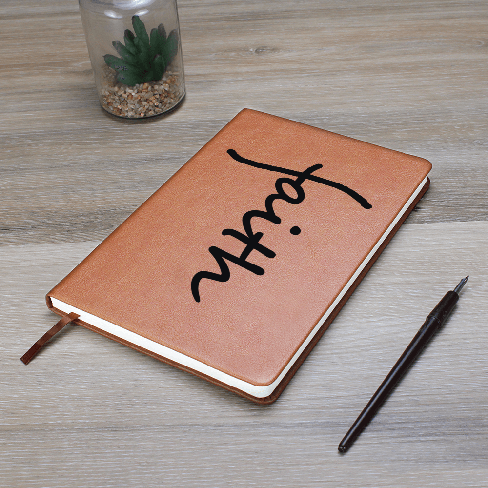 Faith (Black) - Graphic Leather Journal - Gift for Her - Gift for Him