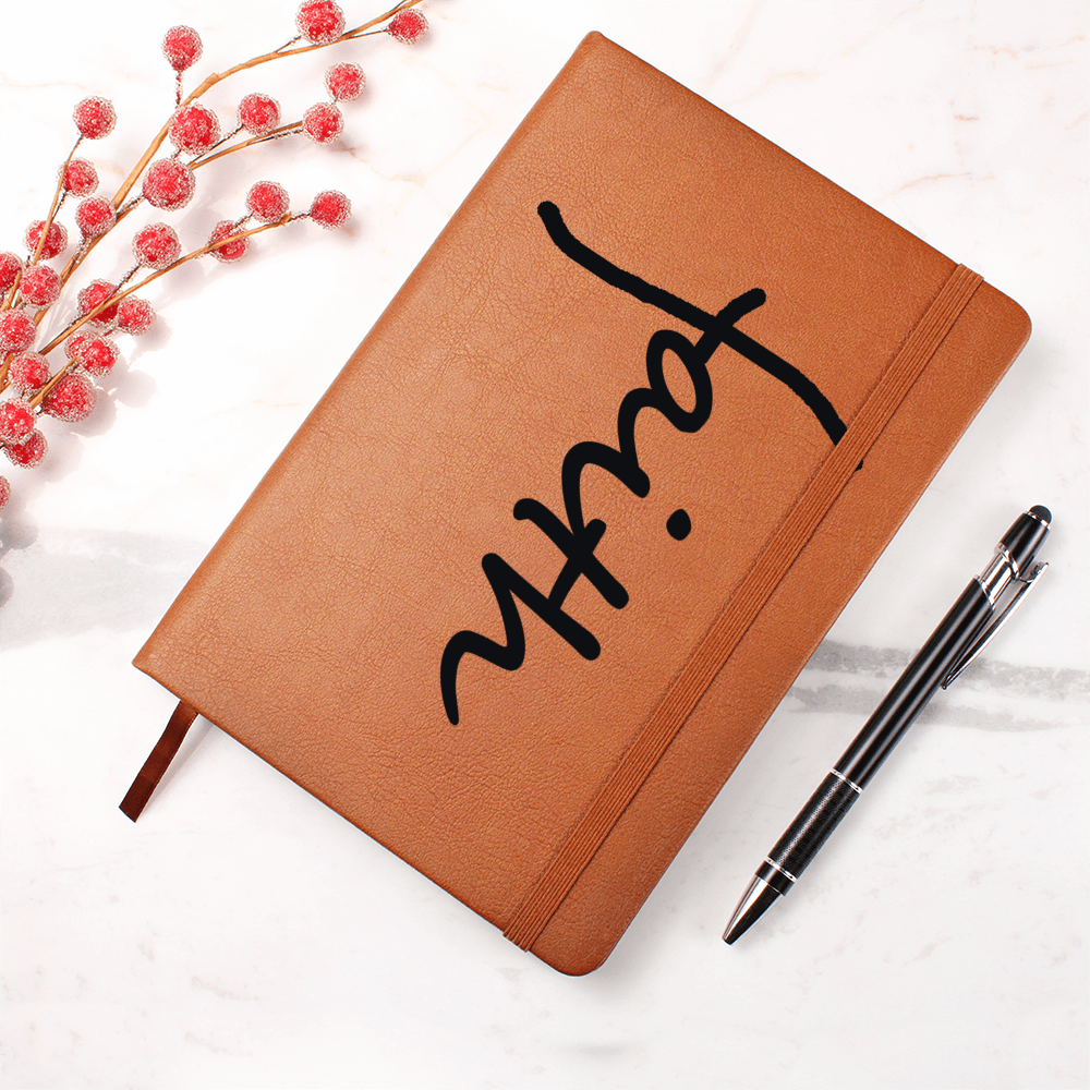 Faith (Black) - Graphic Leather Journal - Gift for Her - Gift for Him