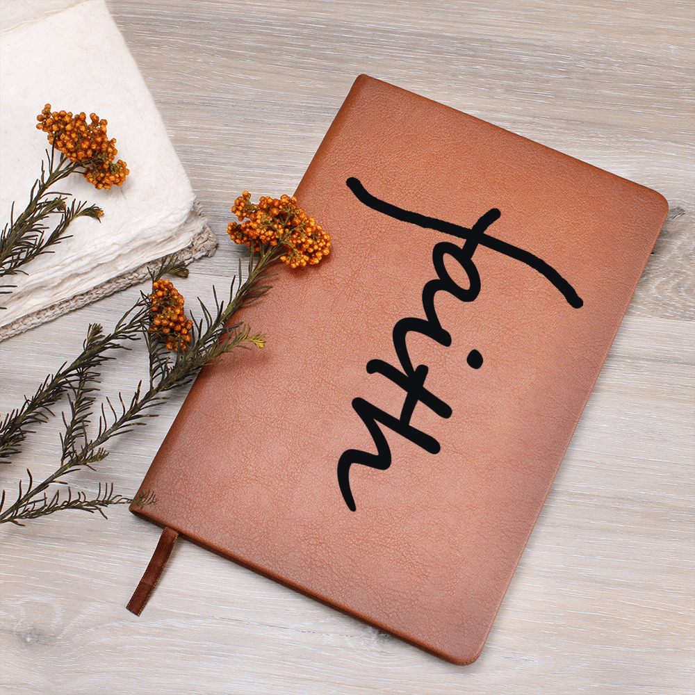 Faith (Black) - Graphic Leather Journal - Gift for Her - Gift for Him
