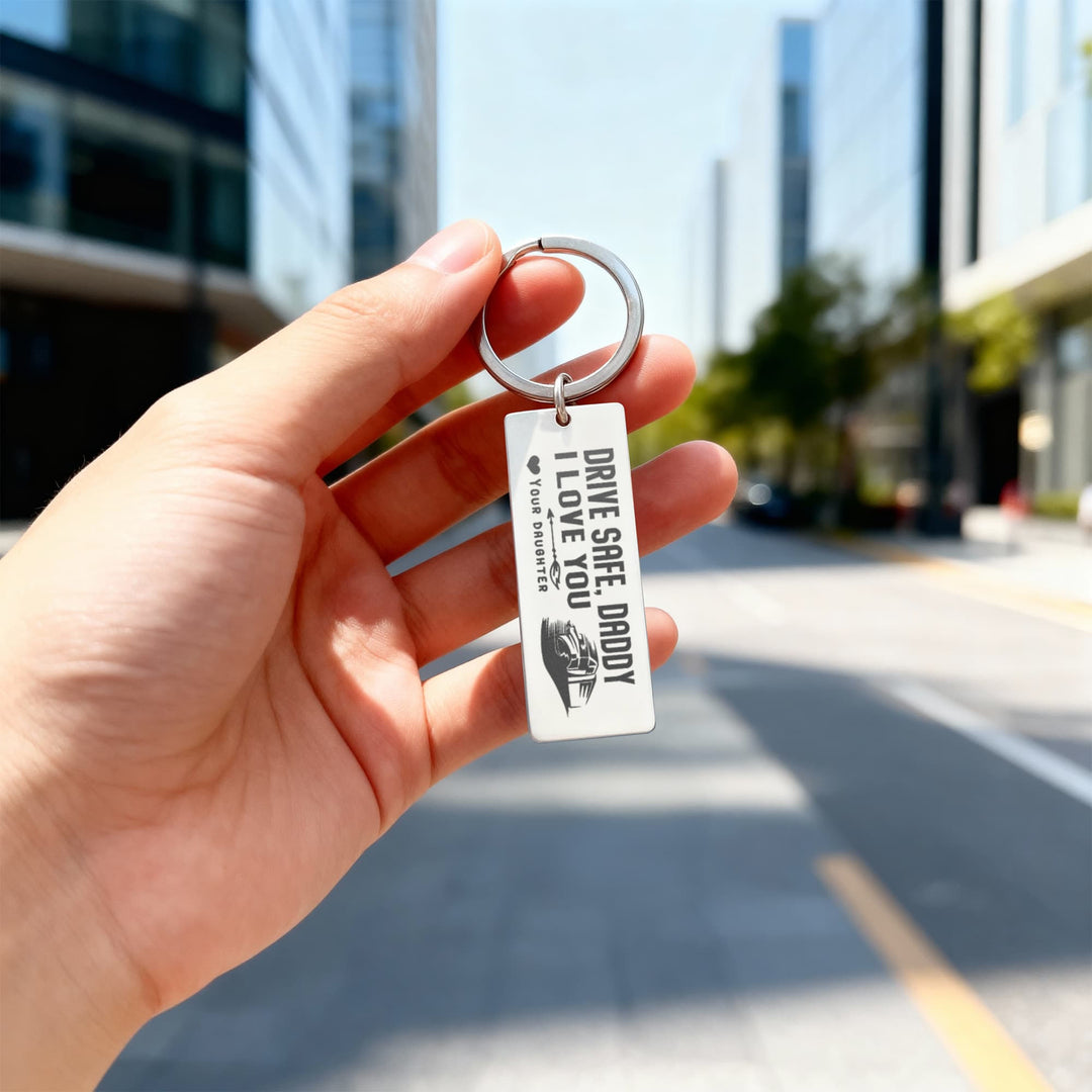 Drive Safe, Daddy Engraved Rectangle Keychain – Gift for Dad