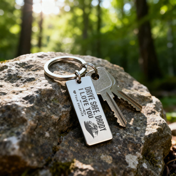 Drive Safe, Daddy Engraved Rectangle Keychain – Gift for Dad