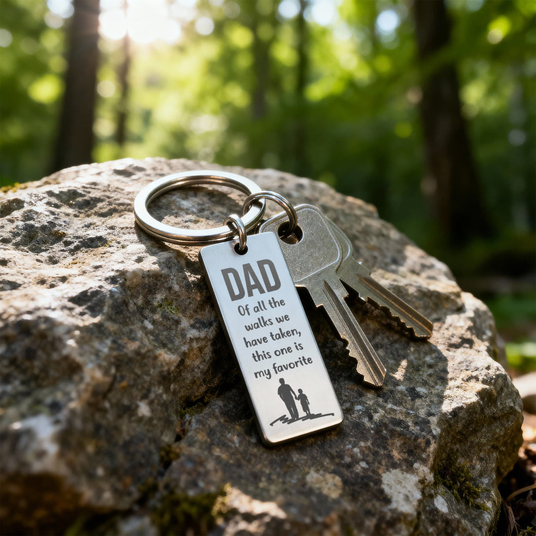 Dad Of All The Walks We Have Taken, This One Is My Favorite Engraved Rectangle Keychain – Gift for Dad