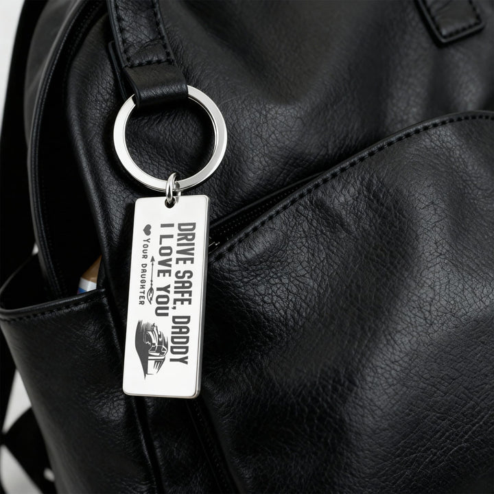 Drive Safe, Daddy Engraved Rectangle Keychain – Gift for Dad
