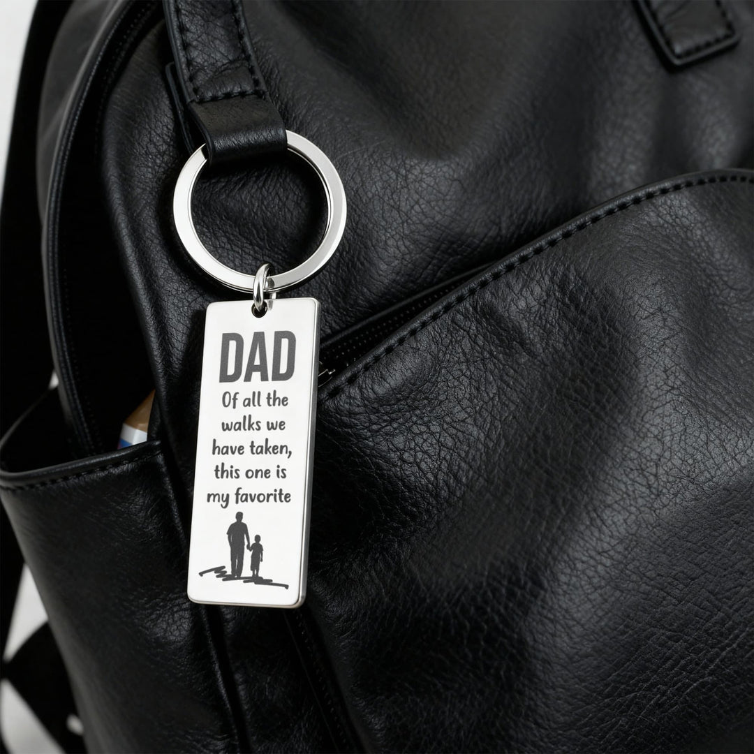 Dad Of All The Walks We Have Taken, This One Is My Favorite Engraved Rectangle Keychain – Gift for Dad