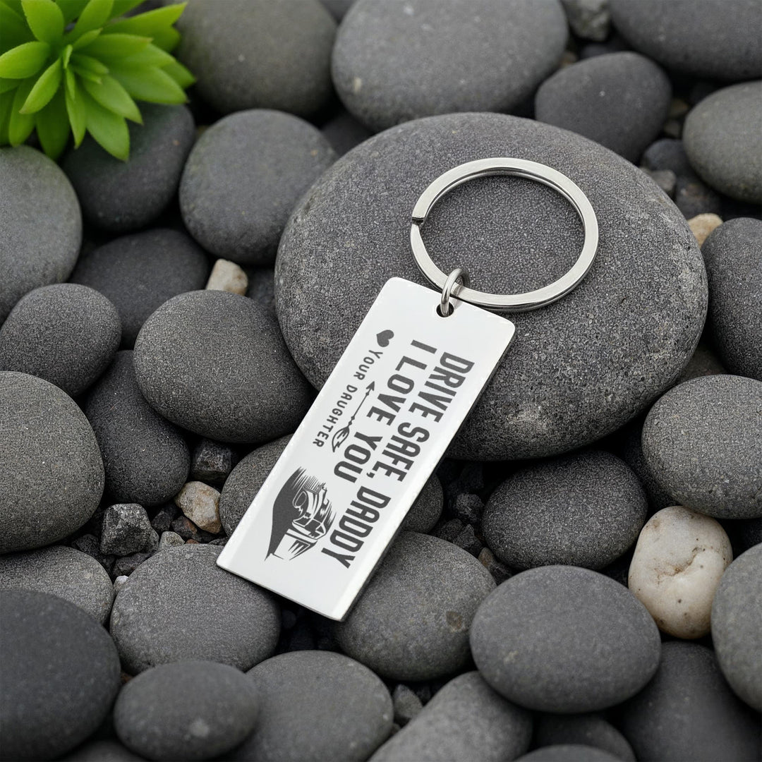 Drive Safe, Daddy Engraved Rectangle Keychain – Gift for Dad