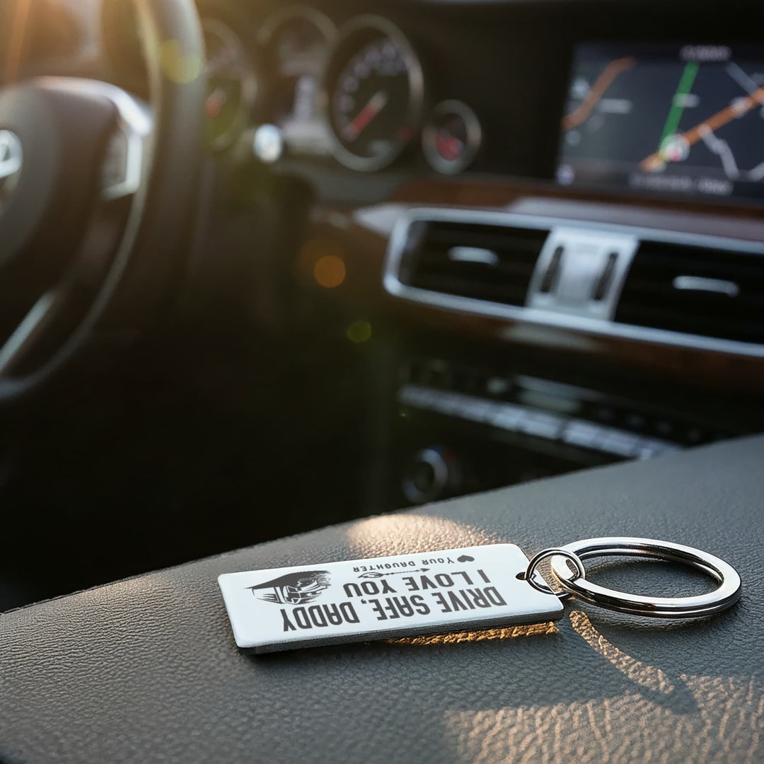 Drive Safe, Daddy Engraved Rectangle Keychain – Gift for Dad