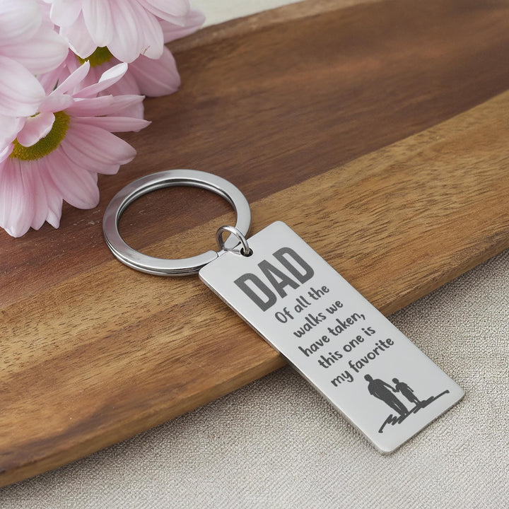 Dad Of All The Walks We Have Taken, This One Is My Favorite Engraved Rectangle Keychain – Gift for Dad