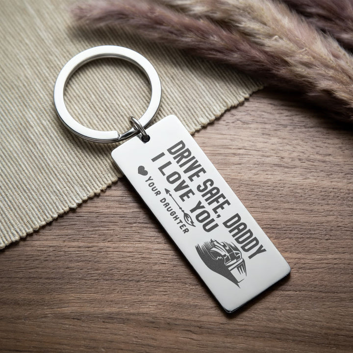 Drive Safe, Daddy Engraved Rectangle Keychain – Gift for Dad