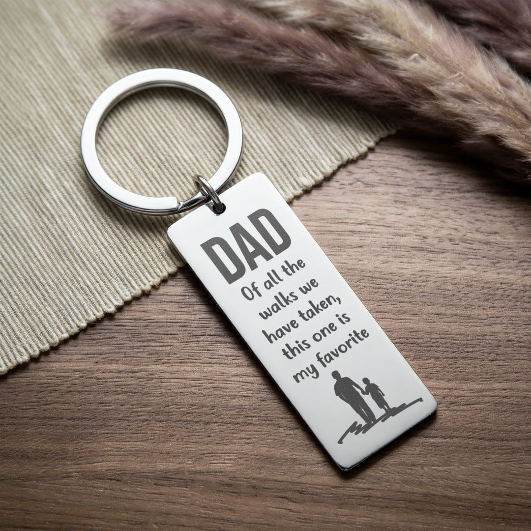 Dad Of All The Walks We Have Taken, This One Is My Favorite Engraved Rectangle Keychain – Gift for Dad