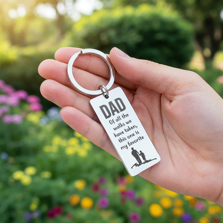 Dad Of All The Walks We Have Taken, This One Is My Favorite Engraved Rectangle Keychain – Gift for Dad