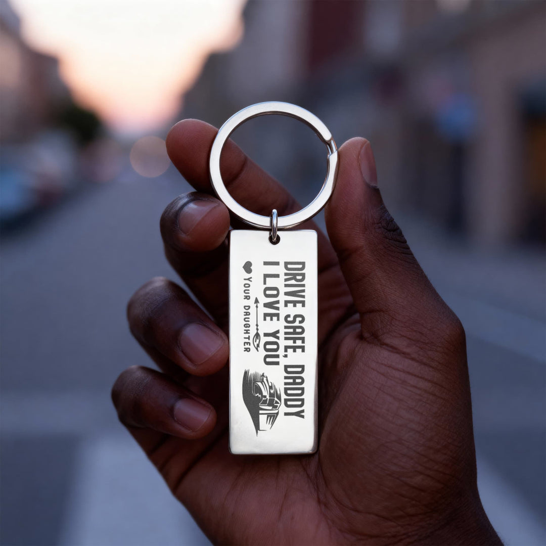 Drive Safe, Daddy Engraved Rectangle Keychain – Gift for Dad