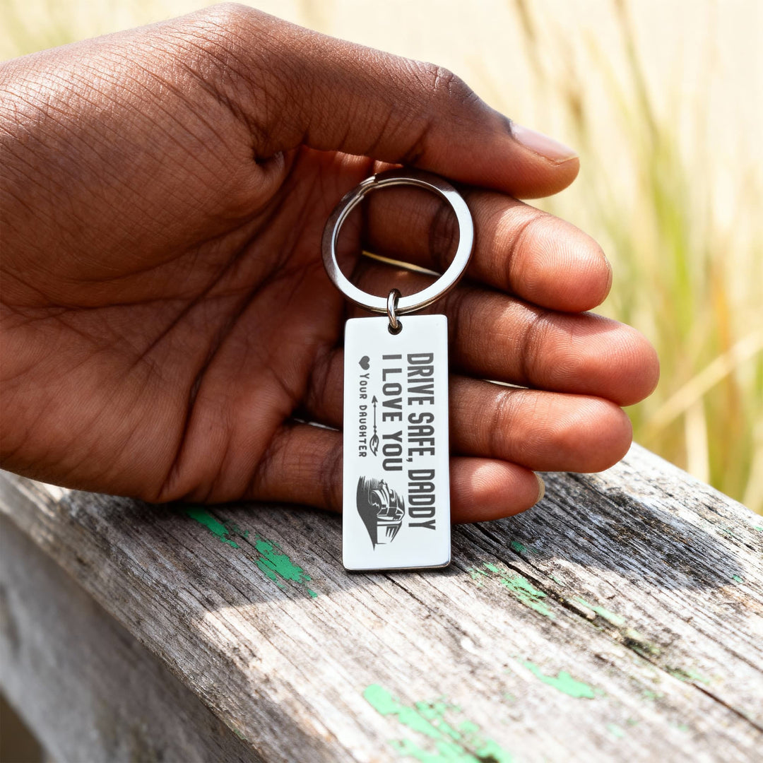 Drive Safe, Daddy Engraved Rectangle Keychain – Gift for Dad