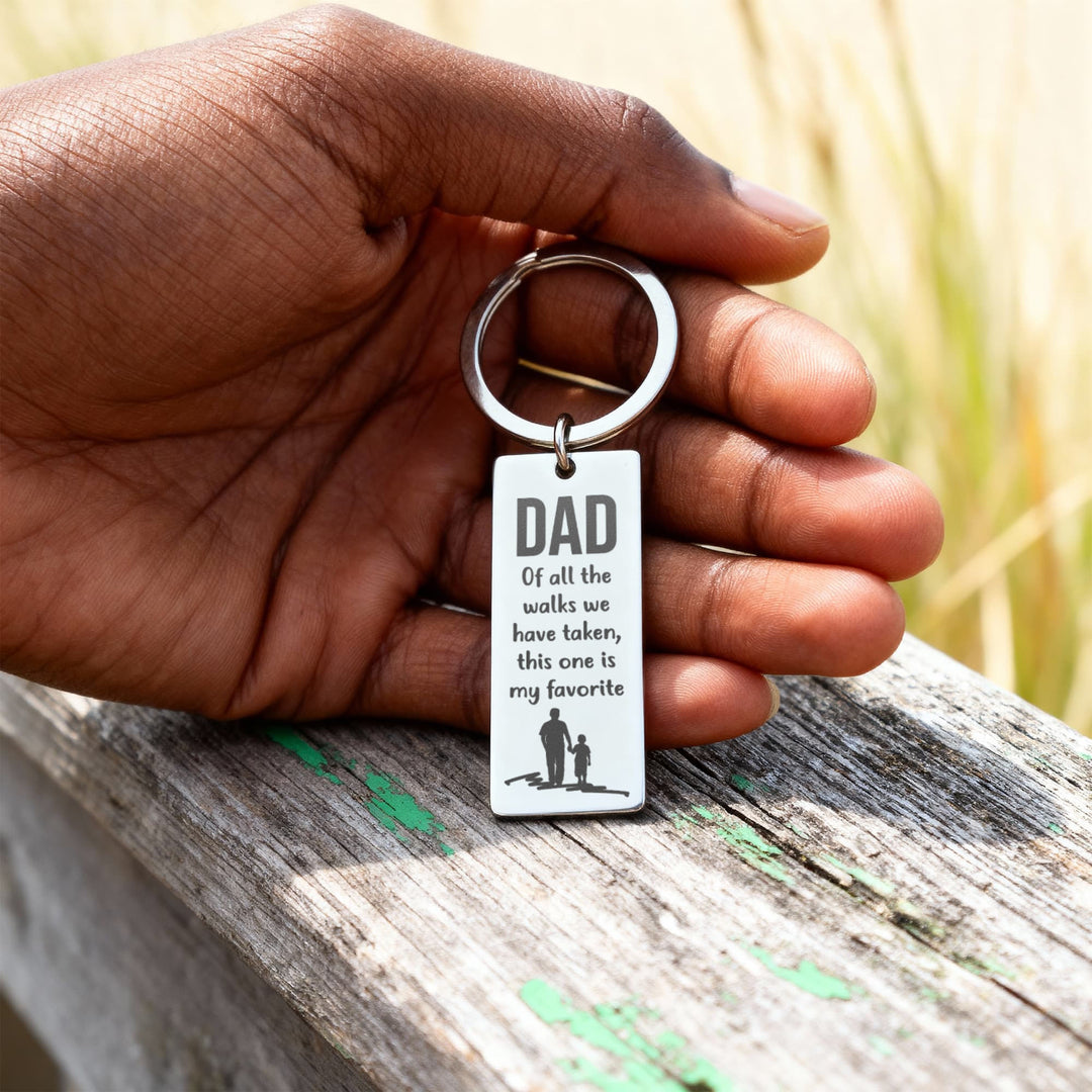 Dad Of All The Walks We Have Taken, This One Is My Favorite Engraved Rectangle Keychain – Gift for Dad