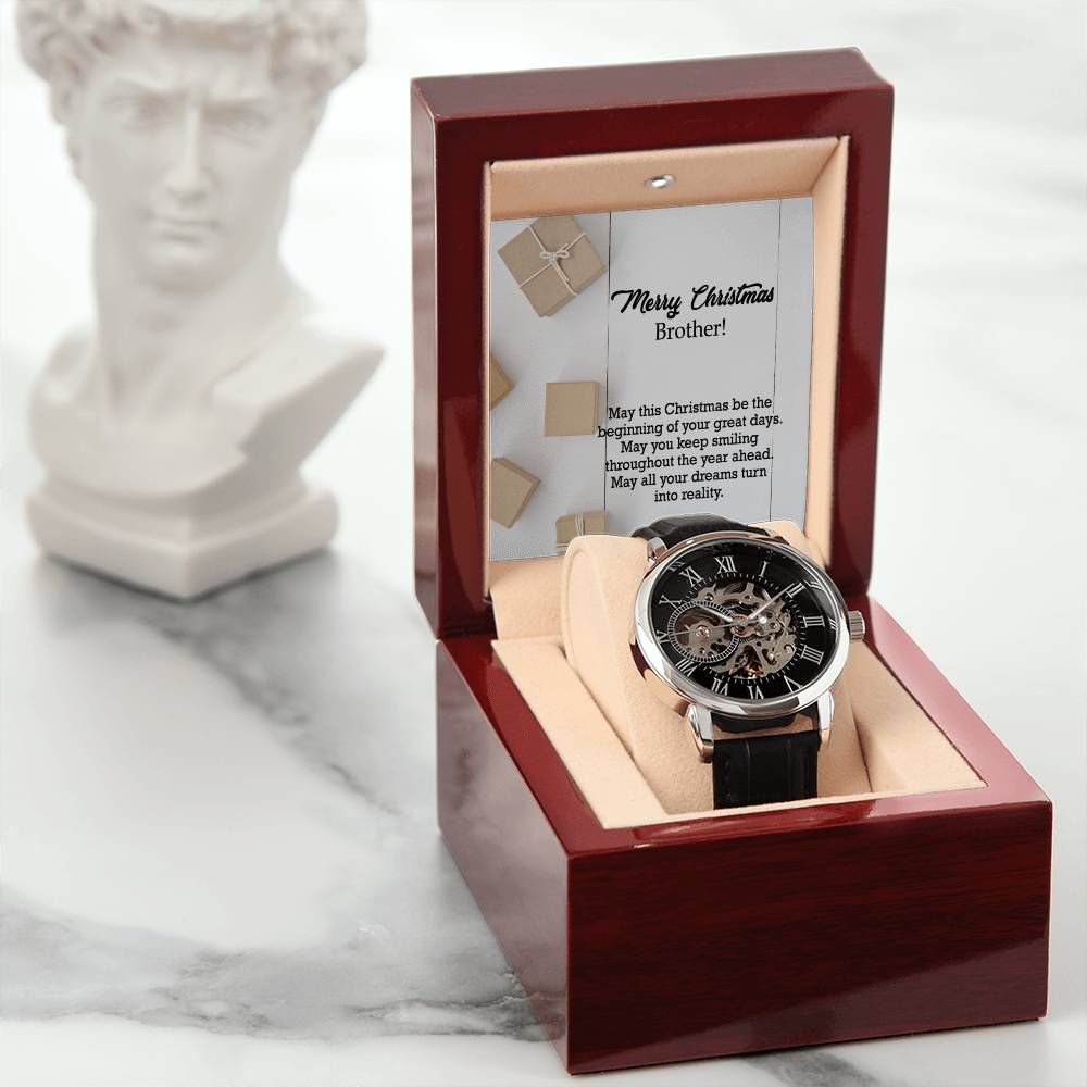 Merry Christmas Brother, May This Christmas Be The Beginning Of Your Great Days - Men's Openwork Watch with Message Card - Gift for Brother