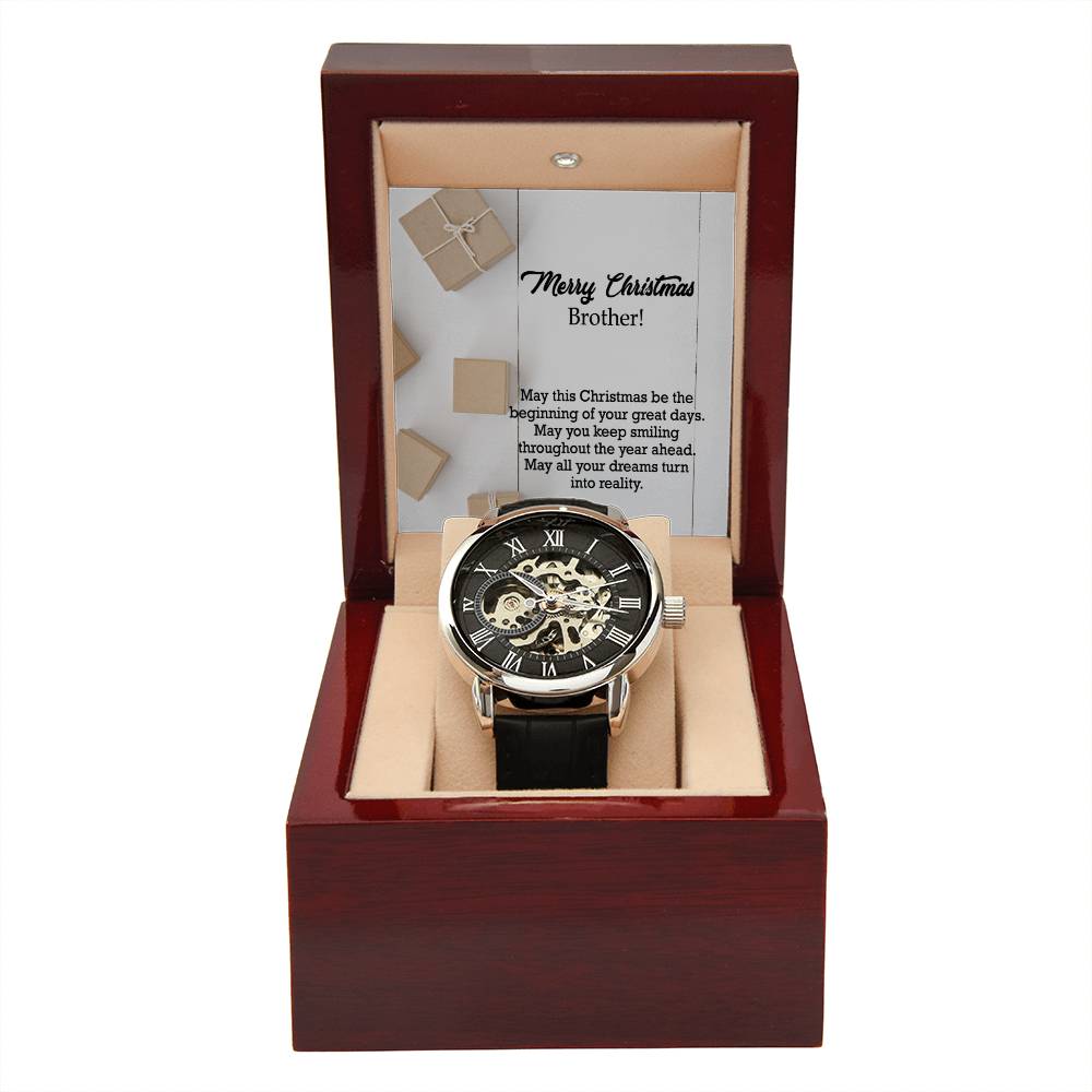 Merry Christmas Brother, May This Christmas Be The Beginning Of Your Great Days - Men's Openwork Watch with Message Card - Gift for Brother