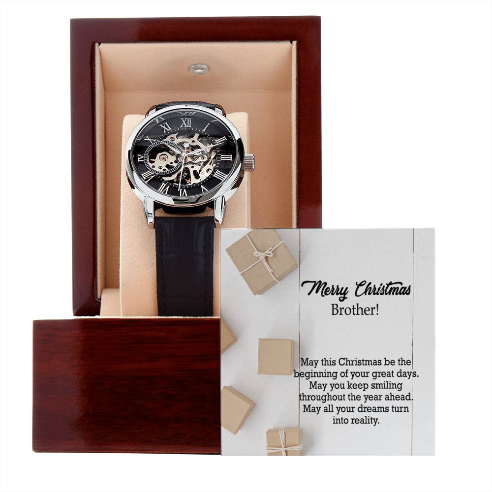 Merry Christmas Brother, May This Christmas Be The Beginning Of Your Great Days - Men's Openwork Watch with Message Card - Gift for Brother