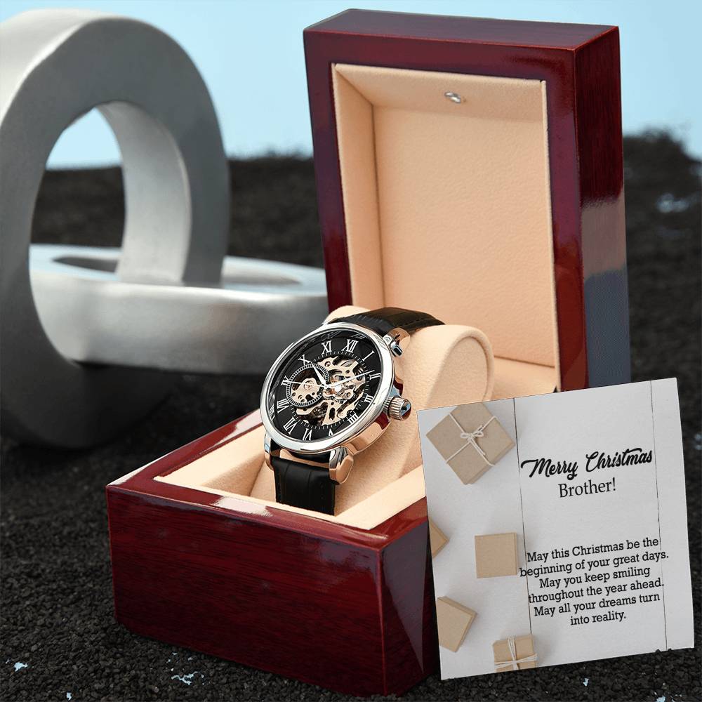 Merry Christmas Brother, May This Christmas Be The Beginning Of Your Great Days - Men's Openwork Watch with Message Card - Gift for Brother