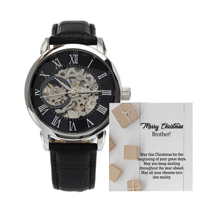 Merry Christmas Brother, May This Christmas Be The Beginning Of Your Great Days - Men's Openwork Watch with Message Card - Gift for Brother