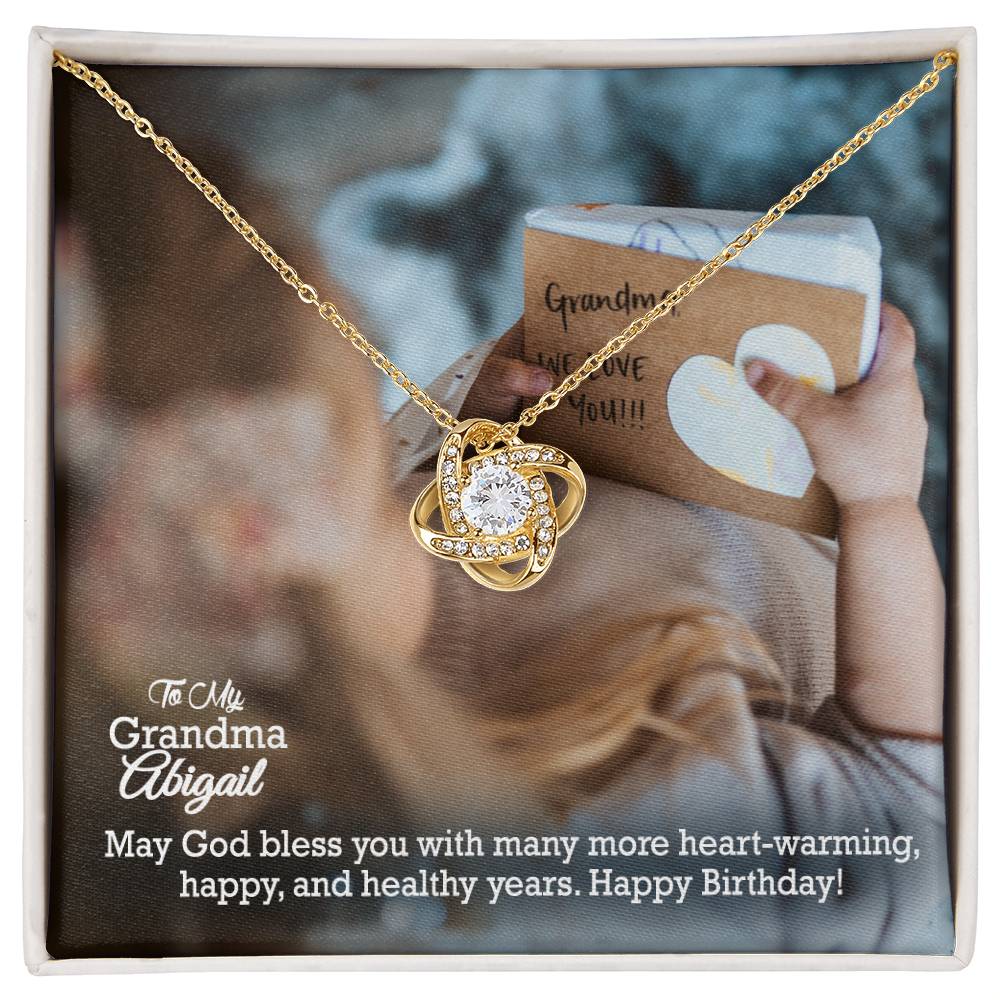 To My Grandma, May God Bless You With Many More Heart-Warming, Happy &amp; Healthy Years - Happy Birthday - Love Knot Necklace - Gift for Grandma