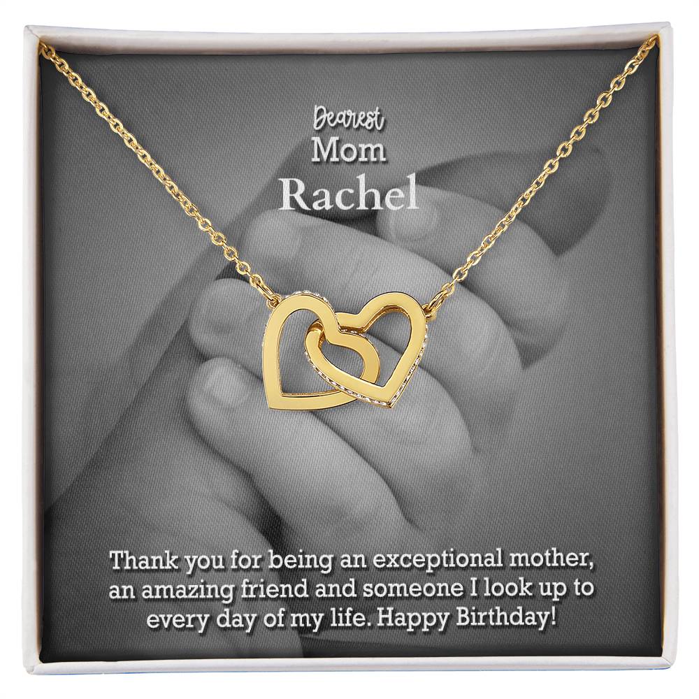 Dearest Mom, Thank You For Being An Exceptional Mother, An Amazing Friend &amp; Someone I Look Up To Everyday of My Life - Happy Birthday - Interlocking Hearts Necklace with Message Card - Gift for Mom