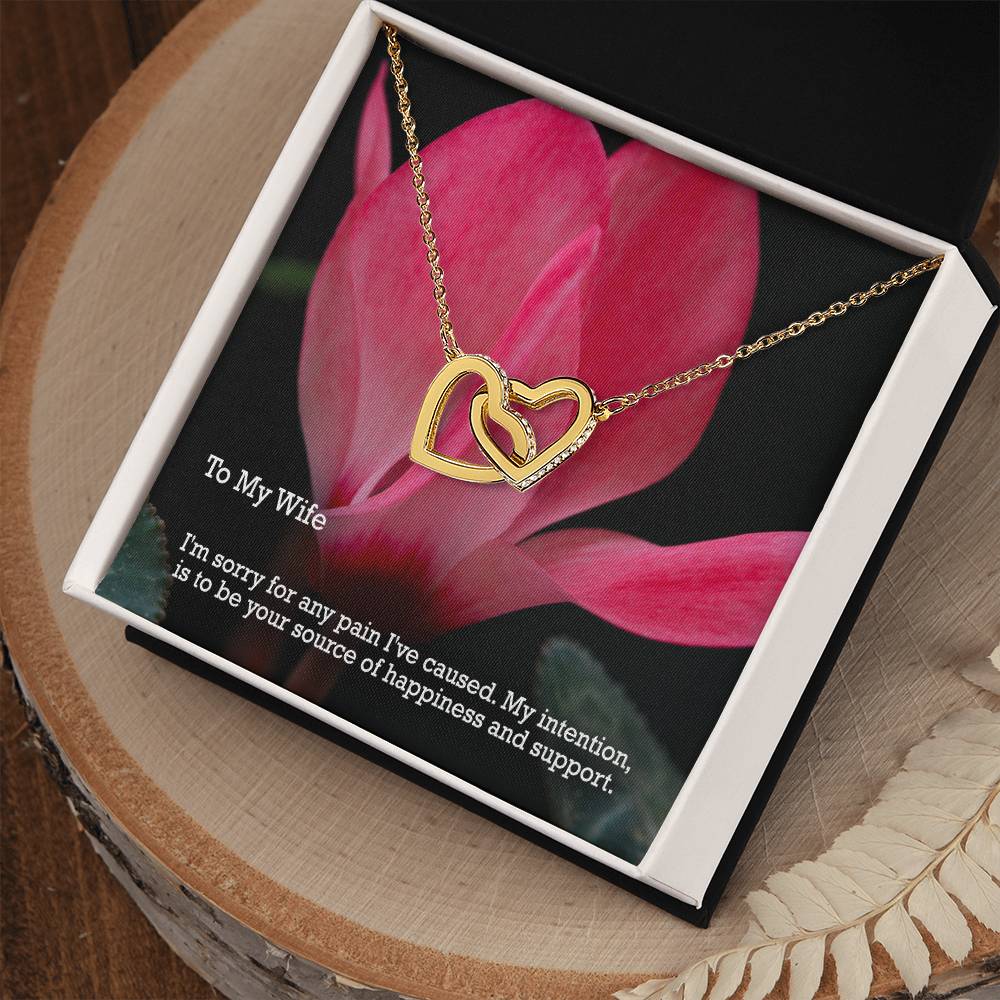 To My Wife, I'm Sorry For Any Pain I've Caused - Interlocking Hearts Necklace - Gift for Wife