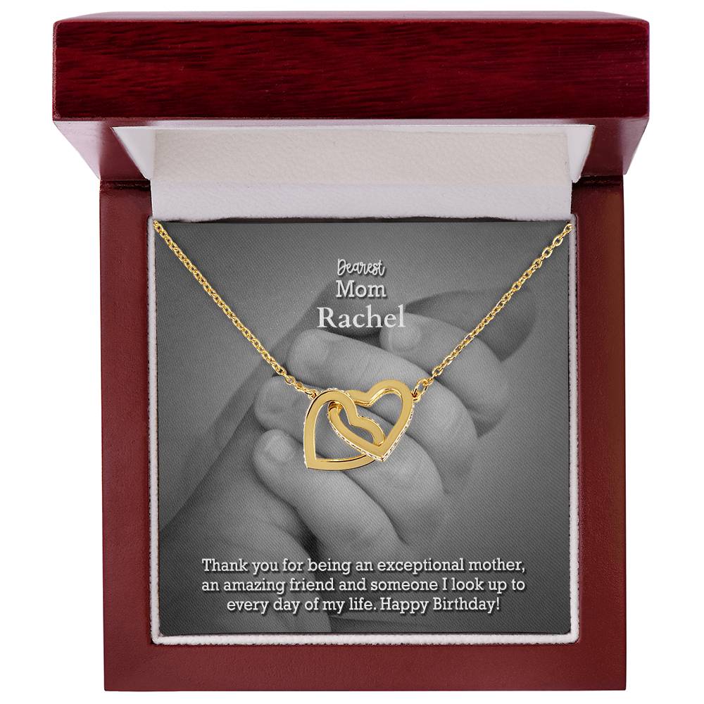 Dearest Mom, Thank You For Being An Exceptional Mother, An Amazing Friend &amp; Someone I Look Up To Everyday of My Life - Happy Birthday - Interlocking Hearts Necklace with Message Card - Gift for Mom