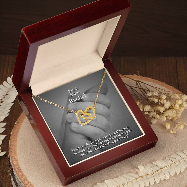 Dearest Mom, Thank You For Being An Exceptional Mother, An Amazing Friend &amp; Someone I Look Up To Everyday of My Life - Happy Birthday - Interlocking Hearts Necklace with Message Card - Gift for Mom