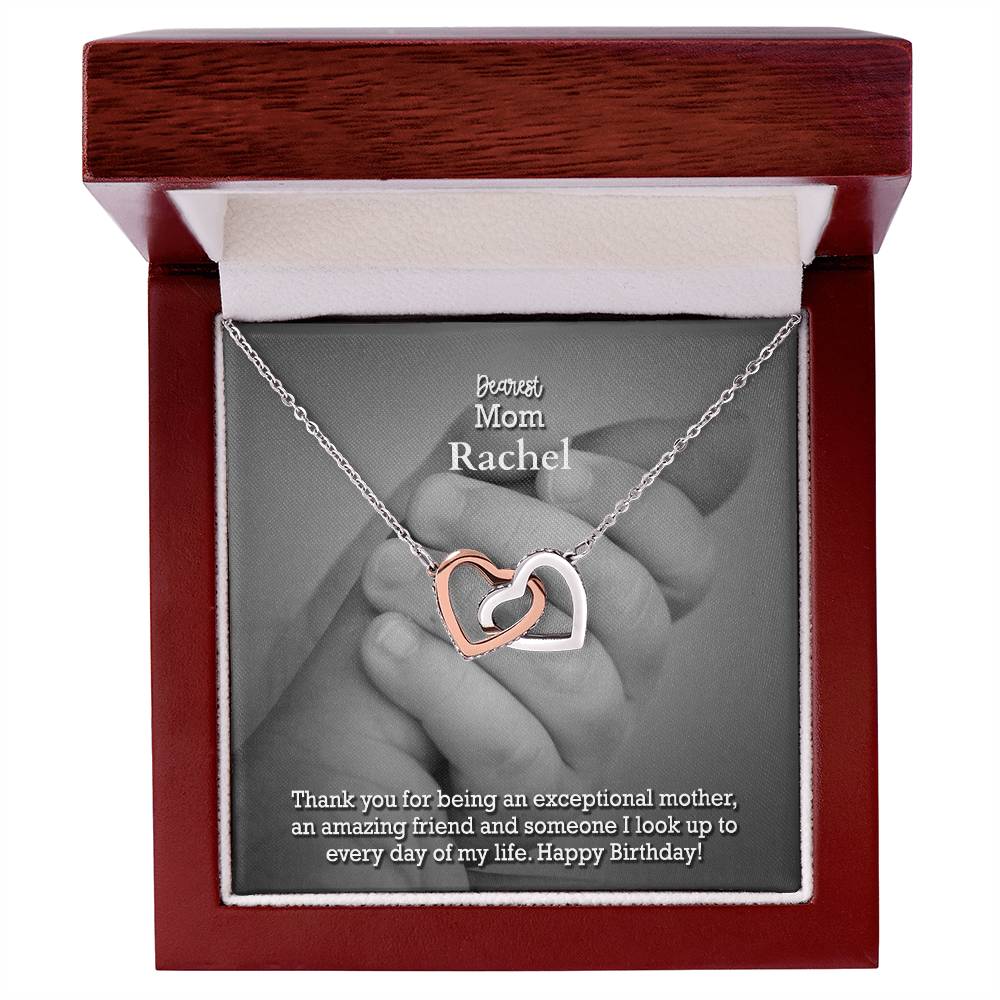 Dearest Mom, Thank You For Being An Exceptional Mother, An Amazing Friend &amp; Someone I Look Up To Everyday of My Life - Happy Birthday - Interlocking Hearts Necklace with Message Card - Gift for Mom