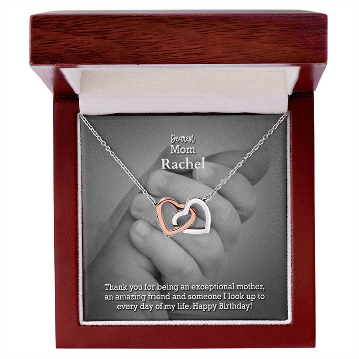 Dearest Mom, Thank You For Being An Exceptional Mother, An Amazing Friend &amp; Someone I Look Up To Everyday of My Life - Happy Birthday - Interlocking Hearts Necklace with Message Card - Gift for Mom