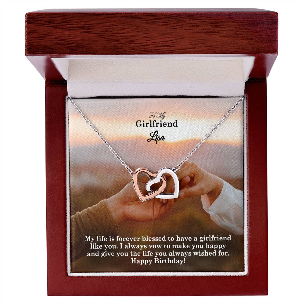 To My Girlfriend, My Life Is Forever Blessed To Have A Girlfriend Like You - Happy Birthday - Interlocking Hearts Necklace - Gift for Girlfriend