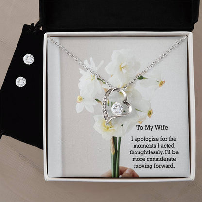 To My Wife, I Apologize For The Moments I Acted Thoughtlessly - Forever Love Necklace & Clear CZ Earrings - Gift for Wife