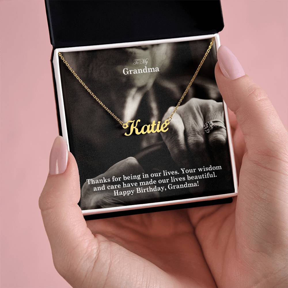 To My Grandma, Your Wisdom &amp; Care Have Made Our Lives Beautiful - Happy Birthday - Custom Name Necklace with Message Card - Gift for Grandma