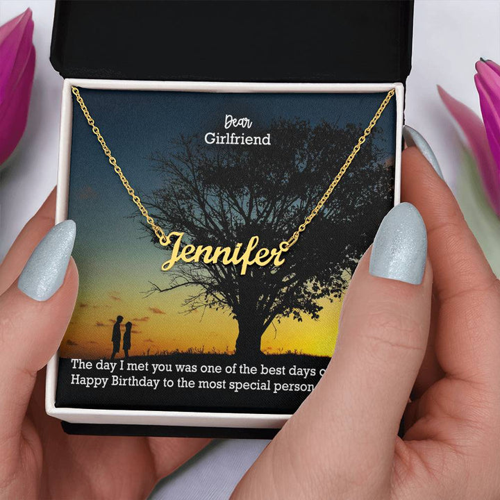 Dear Girlfriend, The Day I Met You Was One Of The Best Days Of My Life  - Happy Birthday - Custom Name Necklace with Message Card - Gift for Girlfriend