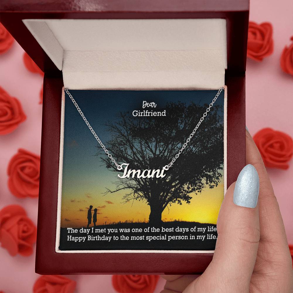 Dear Girlfriend, The Day I Met You Was One Of The Best Days Of My Life  - Happy Birthday - Custom Name Necklace with Message Card - Gift for Girlfriend