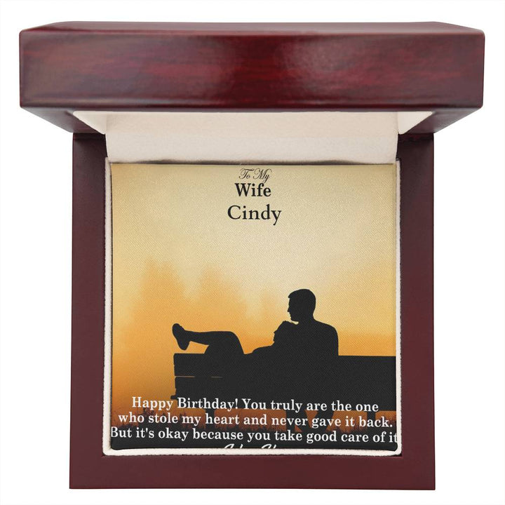 To My Wife, Happy Birthday! - You Truly Are The One Who Stole My Heart &amp; Never Gave It Back - Custom Name Necklace with Message Card - Gift for Wife