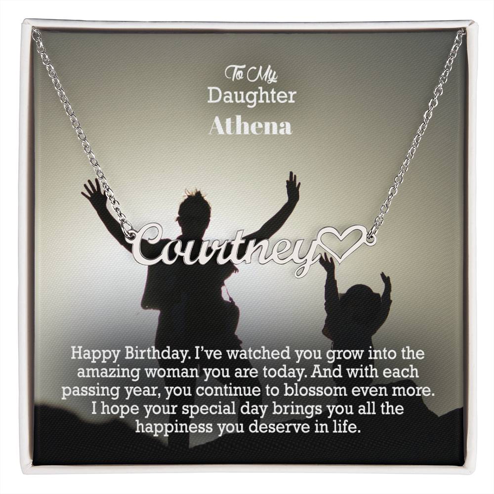 To My Daughter, Happy Birthday - I Hope Your Special Day Brings You All The Happiness You Deserve In Life - Name Necklace + Heart Character with Message Card - Gift for Daughter