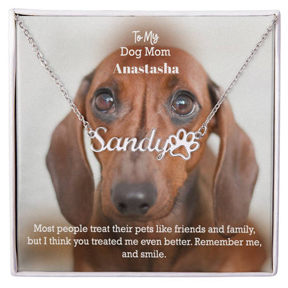 To My Dog Mom, Most People Treat Their Pets Like Friends & Family, But I Think You Treated Me Even Better - Paw Print Name Necklace - Gift for Dog Mom