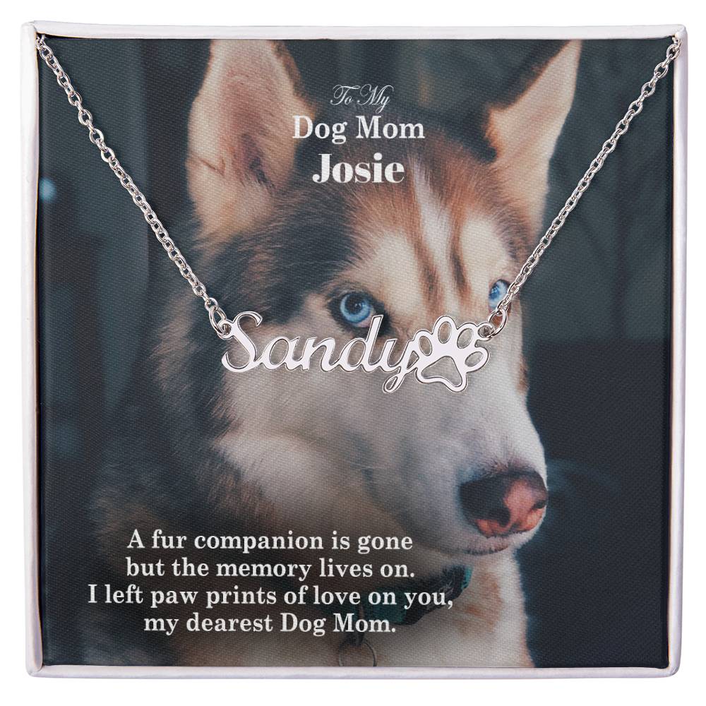 To My Dog Mom, A Fur Companion Is Gone But The Memory Lives On - Paw Print Name Necklace - Gift for Dog Mom