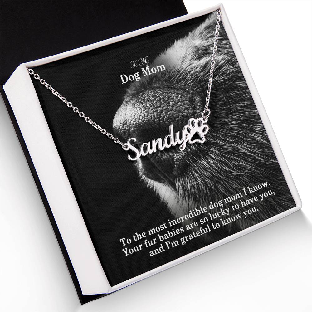 To My Dog Mom, To The Most Incredible Dog Mom I Know - Paw Print Name Necklace - Gift for Dog Mom