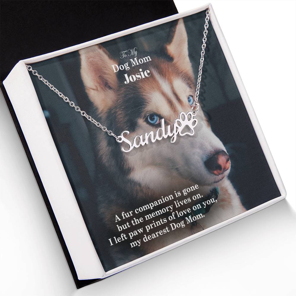 To My Dog Mom, A Fur Companion Is Gone But The Memory Lives On - Paw Print Name Necklace - Gift for Dog Mom