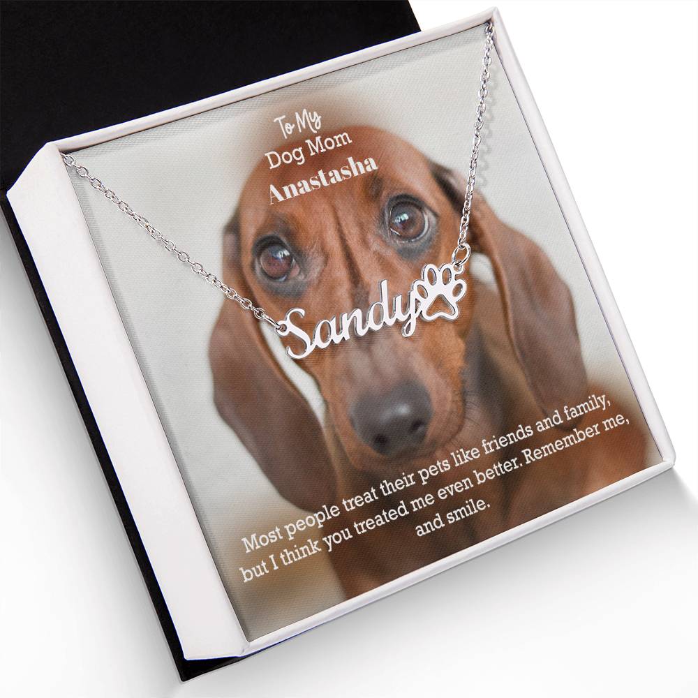 To My Dog Mom, Most People Treat Their Pets Like Friends & Family, But I Think You Treated Me Even Better - Paw Print Name Necklace - Gift for Dog Mom