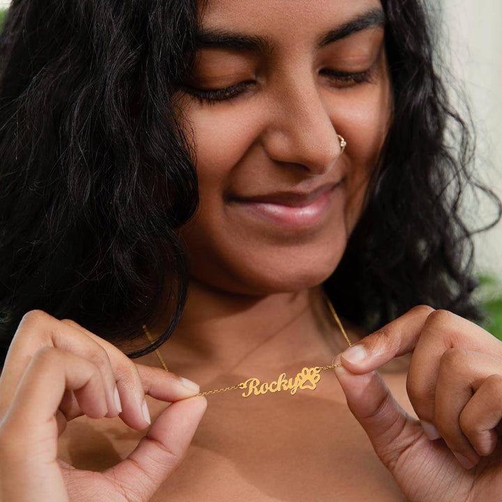 Dear Dog Mom, Living With Your Dog Can Be Wonderful &amp; It Teaches You Many Things Such As Responsibility, Empathy &amp; Loving Unconditionally - Paw Print Name Necklace – Gift for Dog Mom
